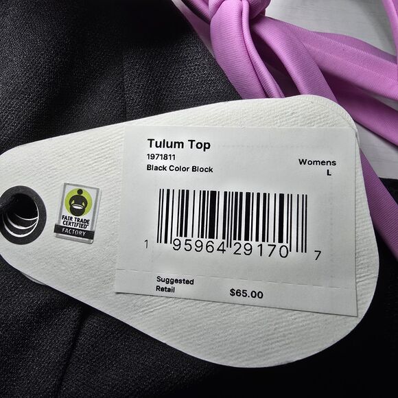 NWT PrAna Tulum Bikini Top Women's Size Large Black Color Block Quick Drying - Picture 6 of 9